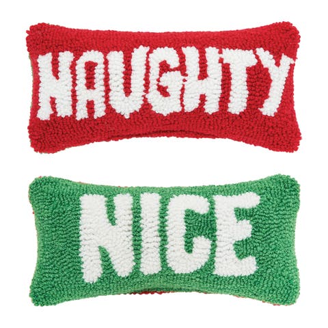 "Naughty" 
"Nice" Hooked Christmas Mini Accent Pillow 6" x 12"