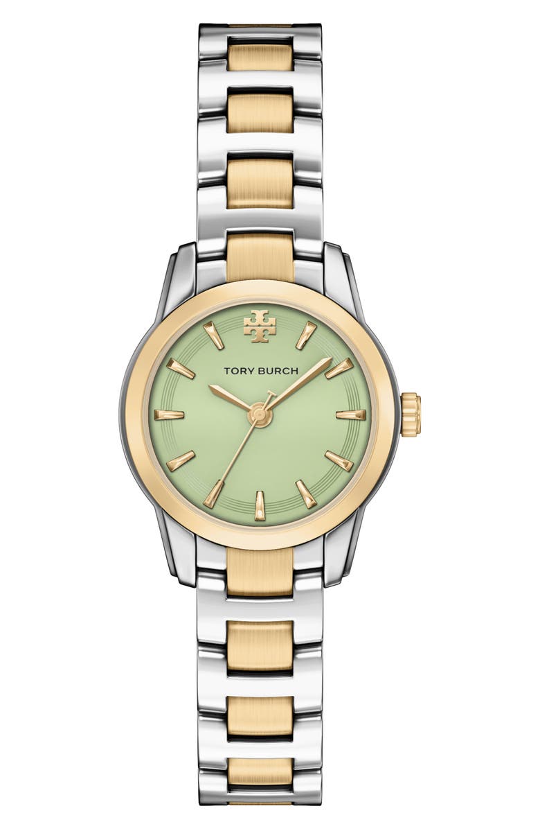 Tory Burch The Small Miller Bracelet Watch, 28mm, Main, color, Two Tone/ Mint Green