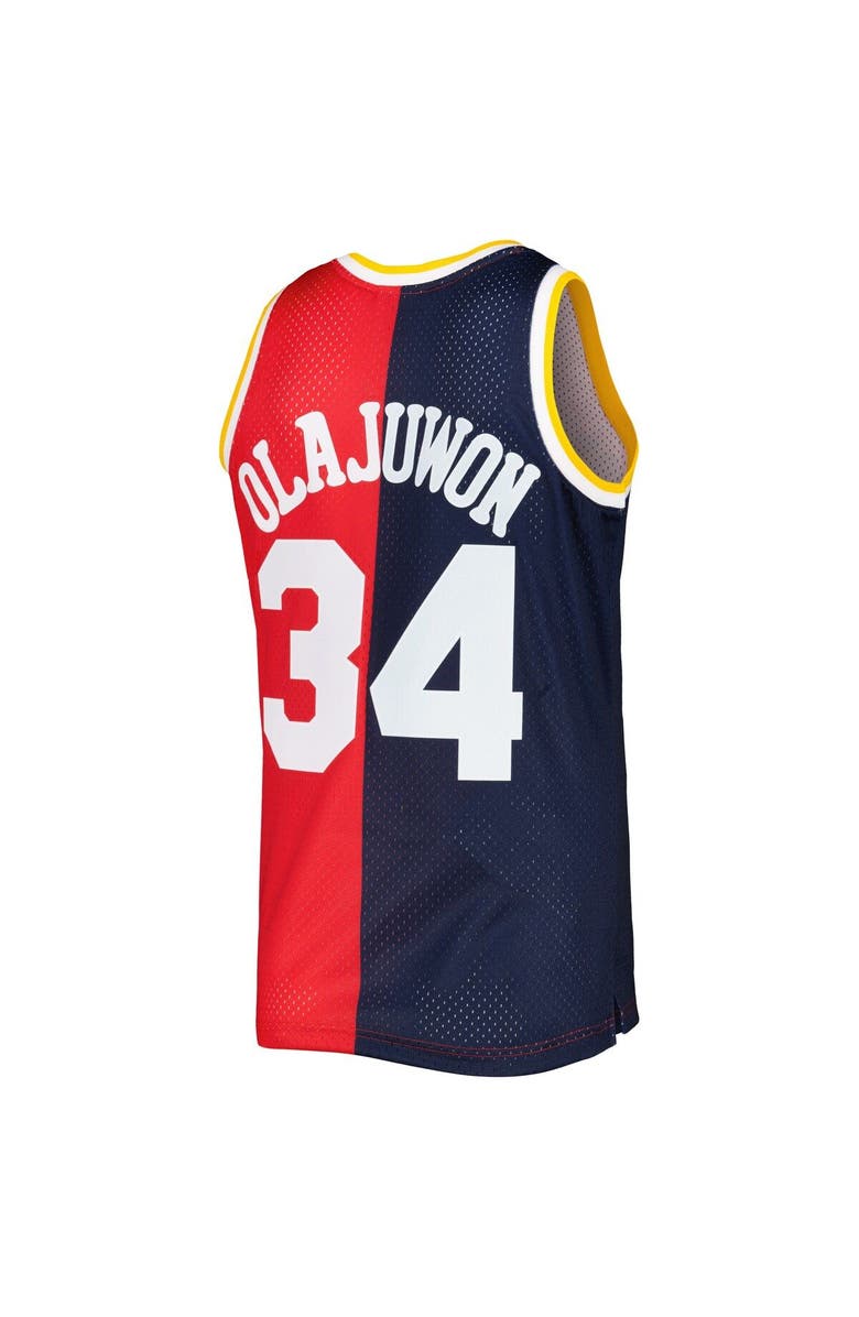 Mitchell & Ness Men's Mitchell & Ness Hakeem Olajuwon Navy/Red Houston Rockets Hardwood Classics 1993/94 Split Swingman Jersey, Alternate, color, Navy