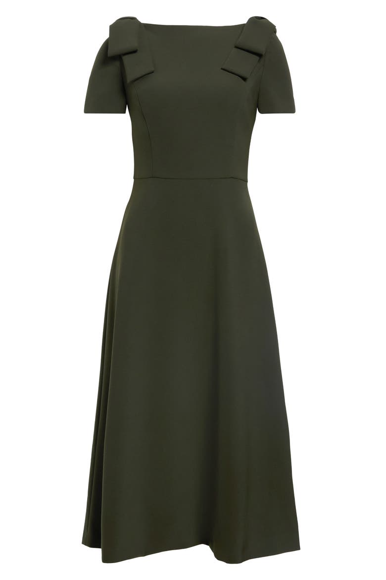 Bow Shoulder A-Line Midi Dress, Main, color, FOREST GREEN