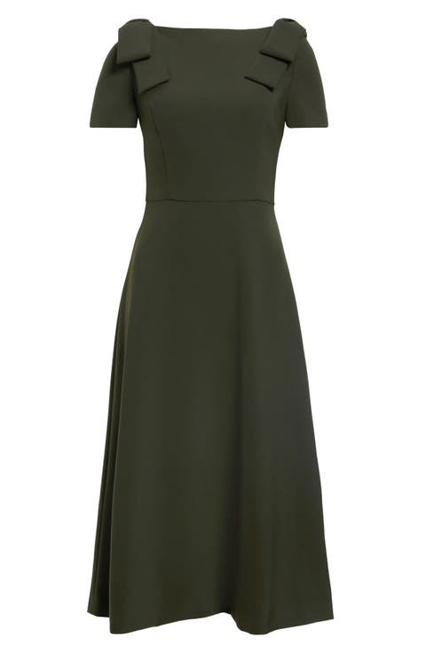 Bow Shoulder A-Line Midi Dress