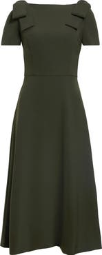 Carolina Herrera Bow Shoulder A-Line Midi Dress