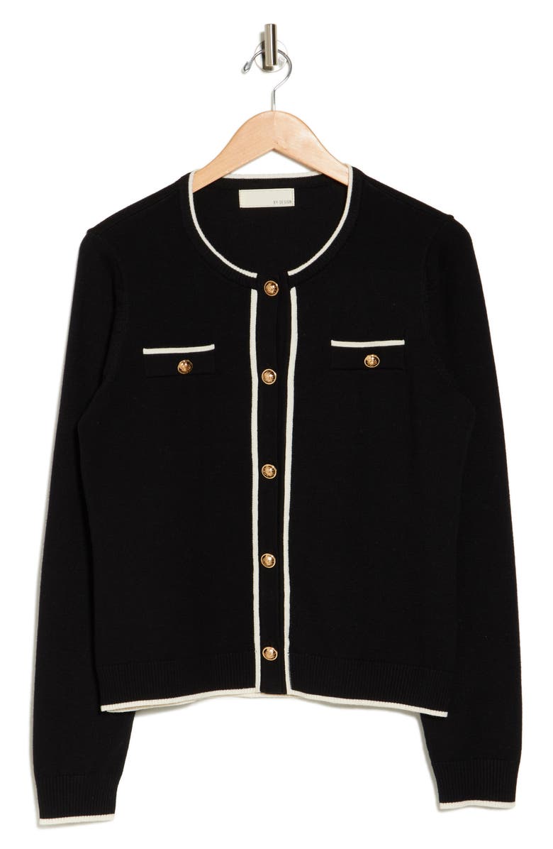 Love By Design Keira Chest Pocket Cardigan, Alternate, color, Tipped Black/Gardeni