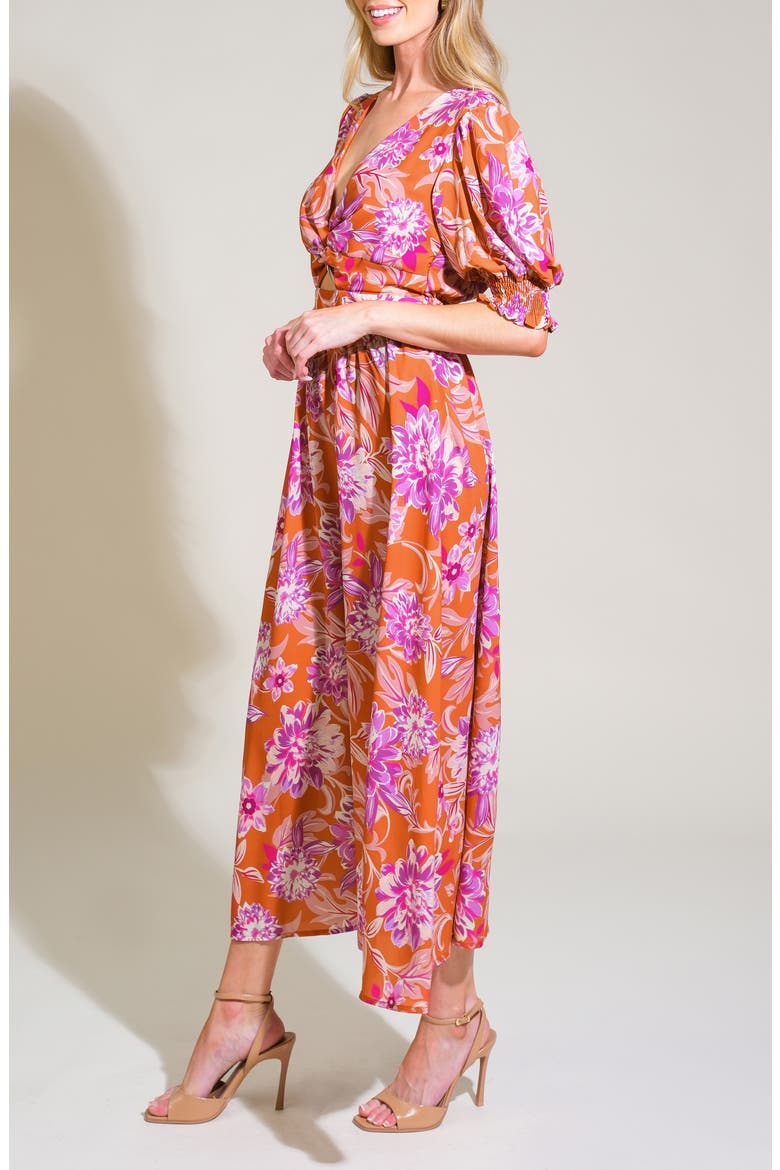 Floral A-Line Midi Dress, Alternate, color, RUST