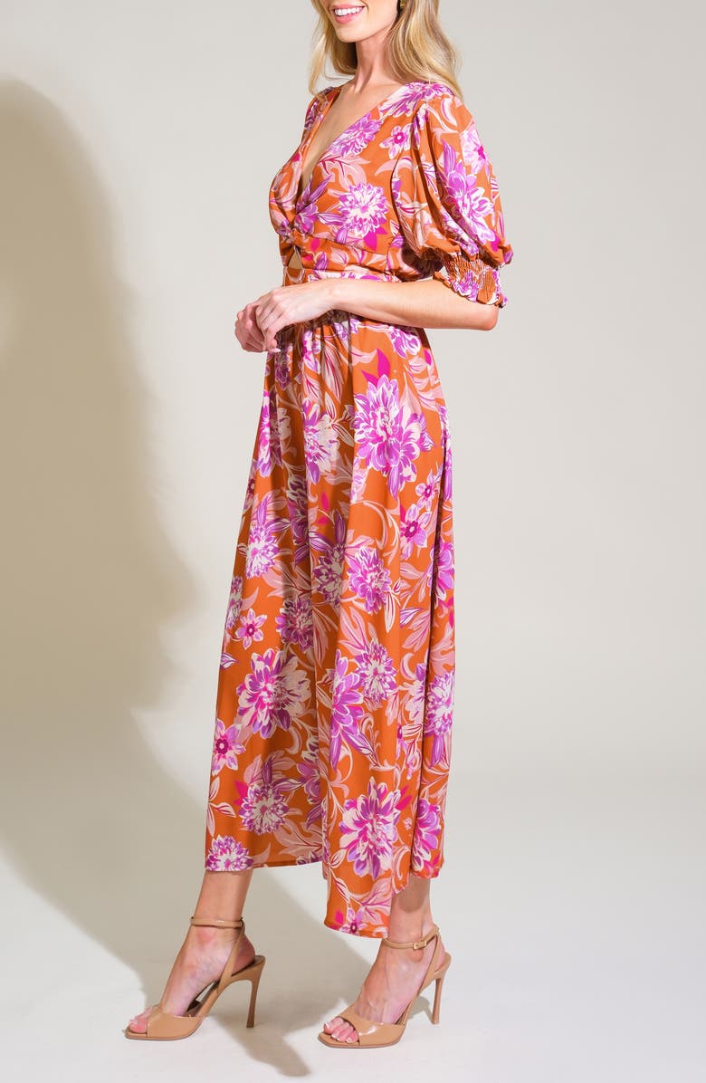 FLYING TOMATO Floral A-Line Midi Dress, Alternate, color, Rust
