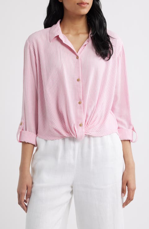 Vivica Stripe Twist Hem Button-Up Shirt