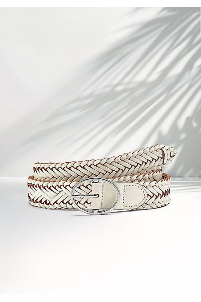 Women's Woven Leather Belt, Alternate, color, White