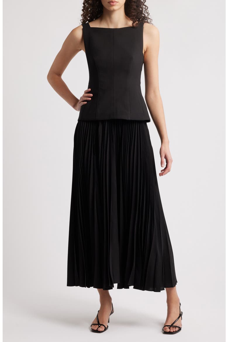 Hollinshill Pleated Sleeveless Maxi Dress, Main, color, BLACK