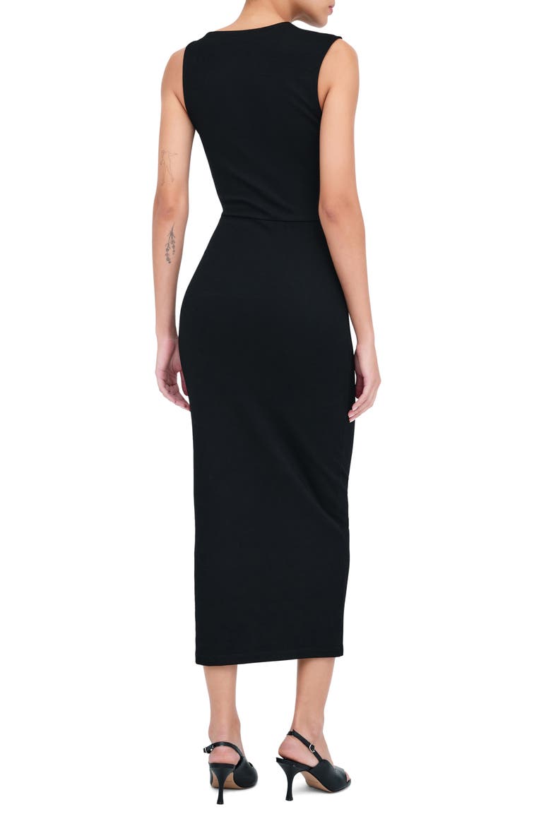Carlton Asymmetric Detail Sheath Midi Dress, Alternate, color, BLACK