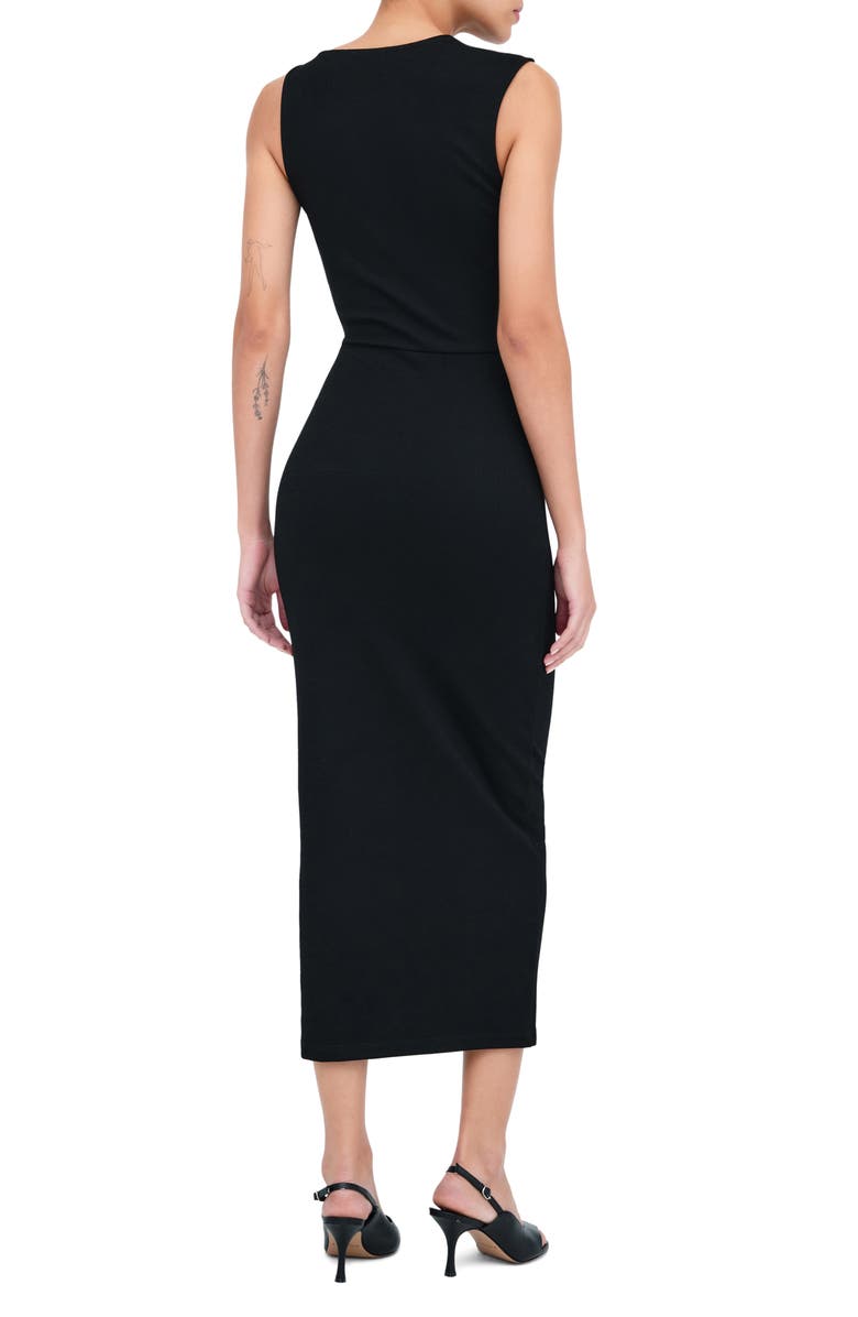 Marcella Carlton Asymmetric Detail Sheath Midi Dress, Alternate, color, Black