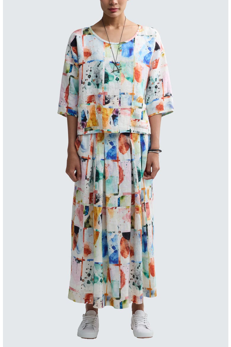 Elowen Painterly Print Linen Blouse, Alternate, color, Multihued