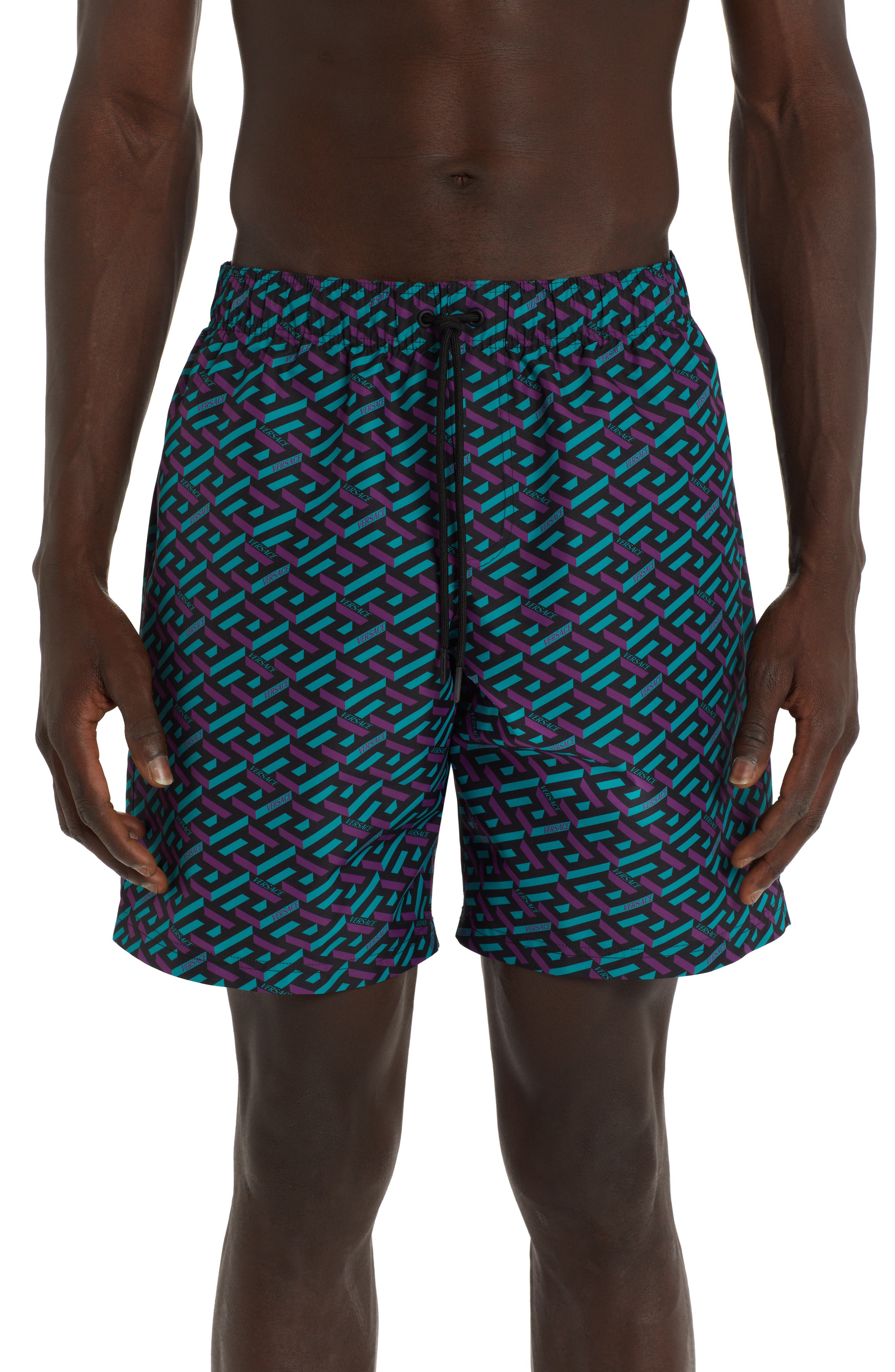 Versace Grecca Print Swim Trunks