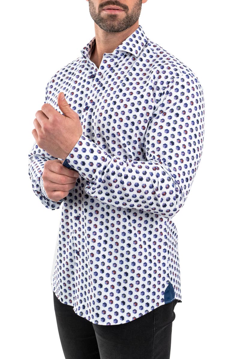 Maceoo Einstein Cuboid Print Stretch Button-Up Shirt, Alternate, color, White