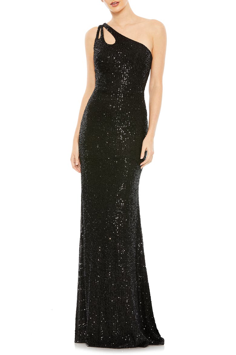 One-Shoulder Sequin Gown, Main, color, BLACK