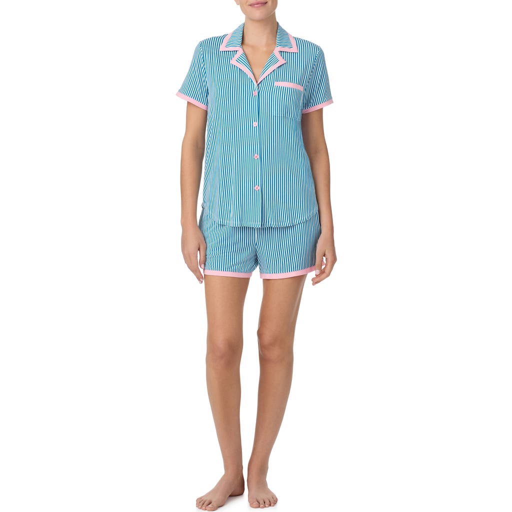 Kate Spade New York Knit Boxer Pajama Set In Blue Stripe