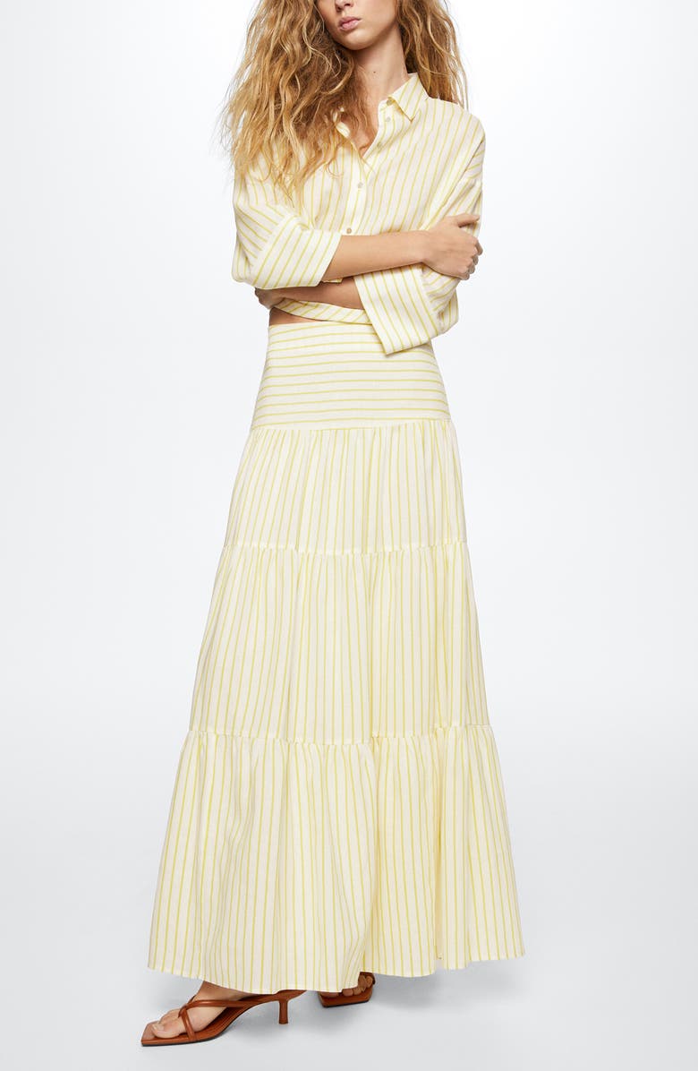 MANGO Stripe Ruffle Tiered Maxi Skirt, Alternate, color, 