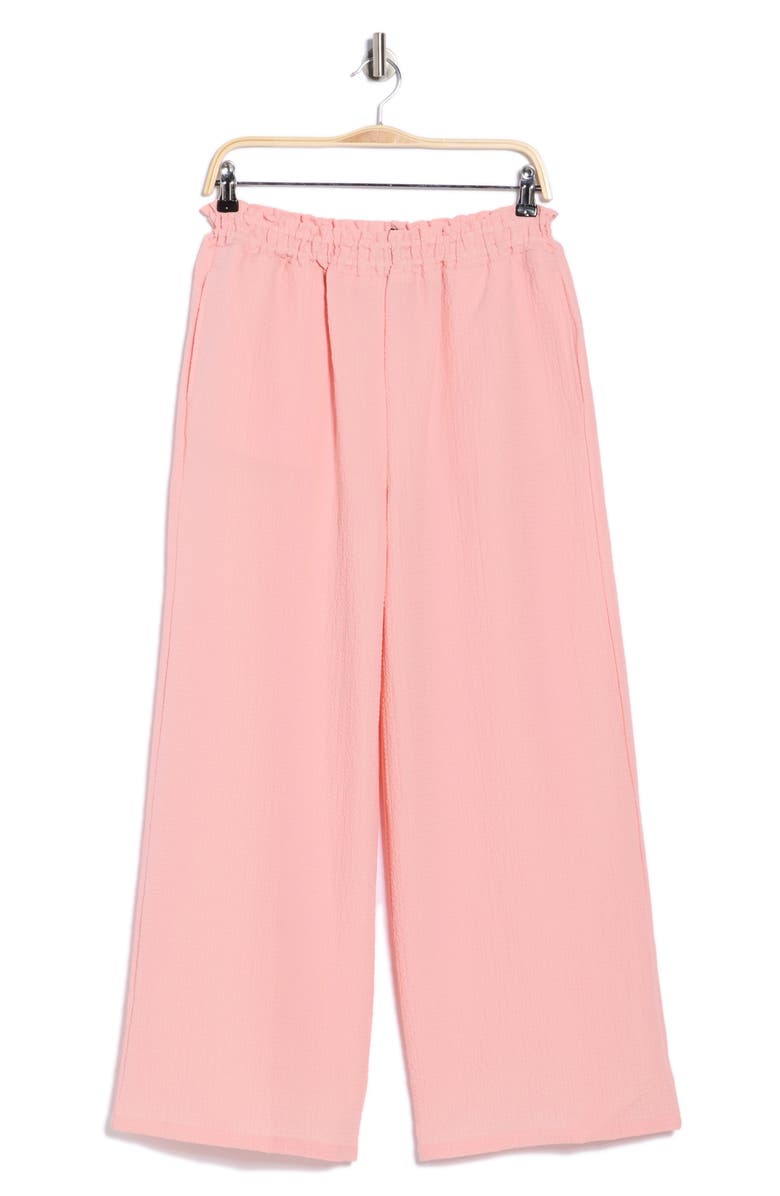 Bobeau Ruffle Pull-On Ankle Wide Leg Pants, Main, color, Coral Pink