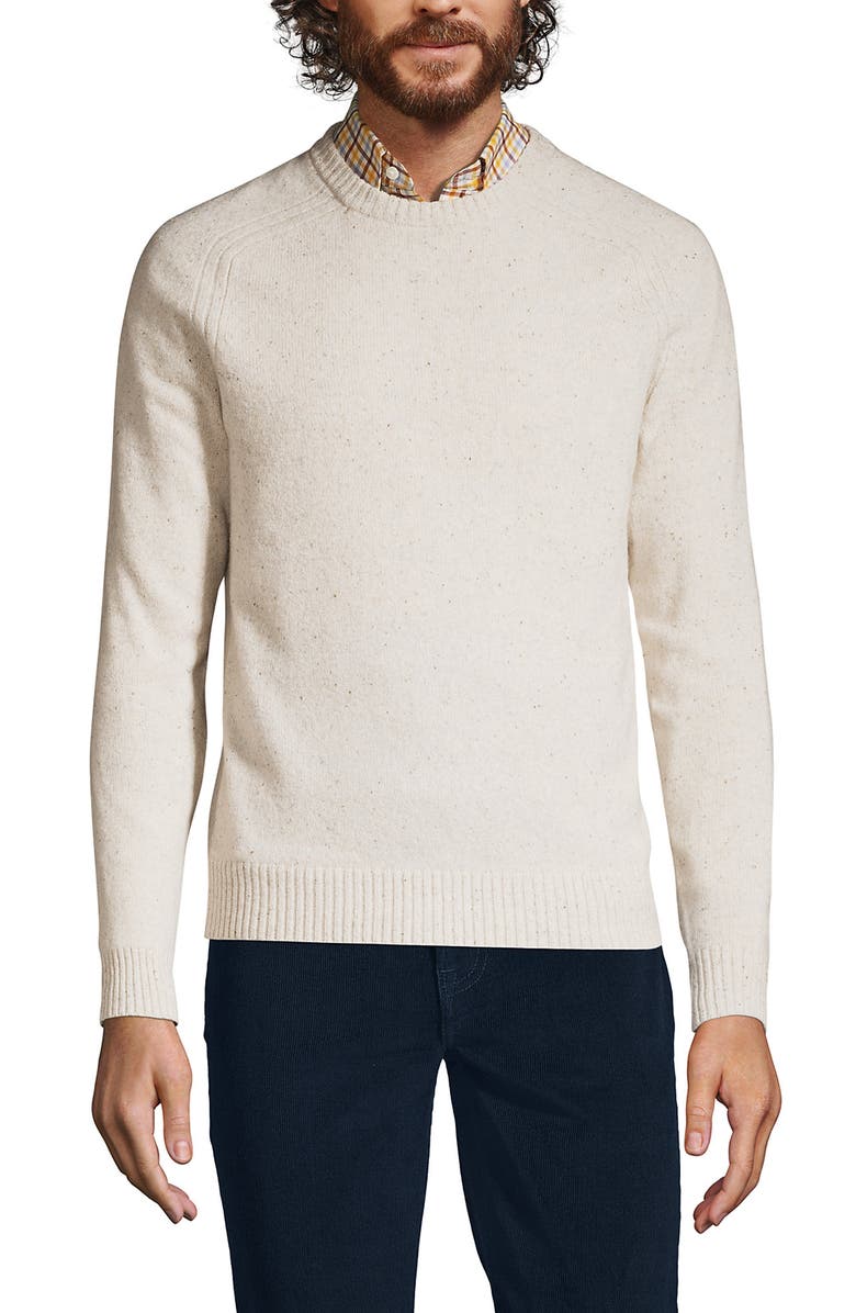 Lands' End Long Sleeve Lambswool Crewneck Sweater, Alternate, color, Light Stone Fleck
