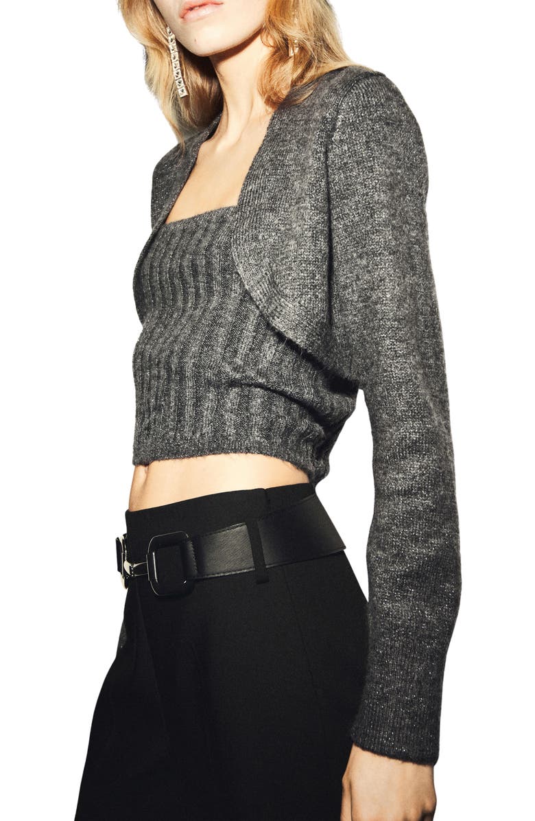 MANGO Metallic Crop Cardigan, Main, color,