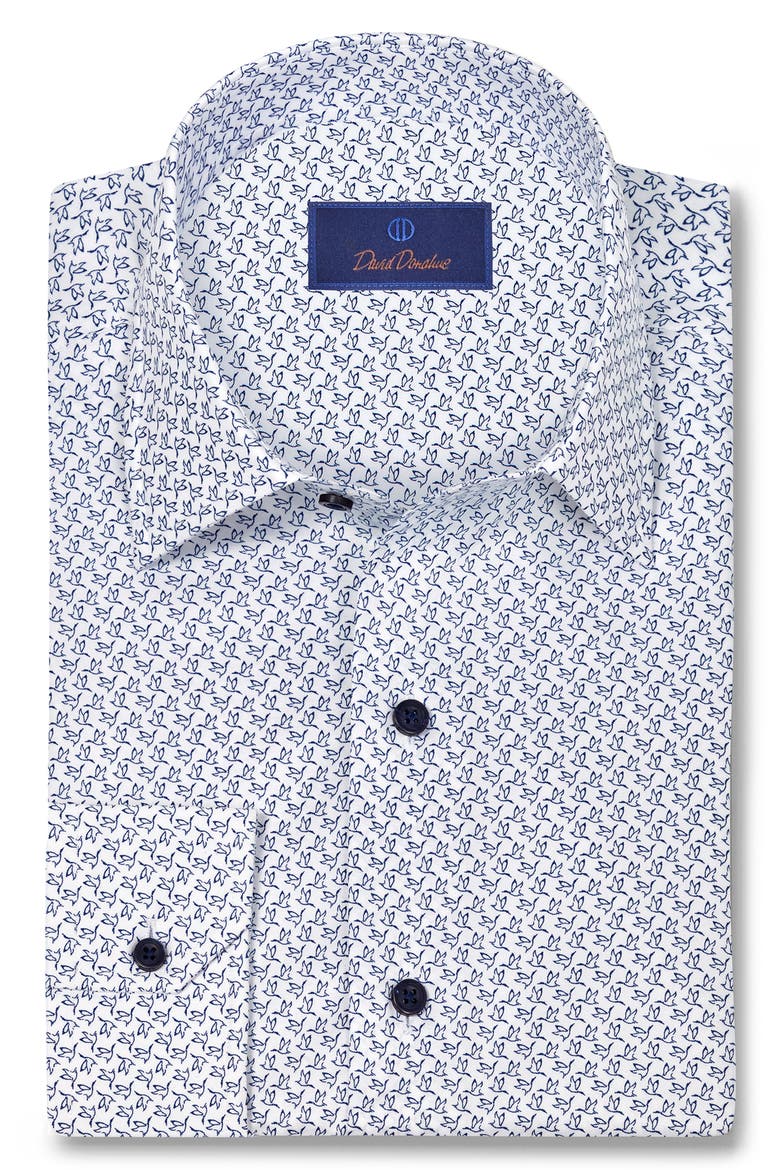 Bird Print Cotton Sport Shirt, Main, color, WHITE/ NAVY