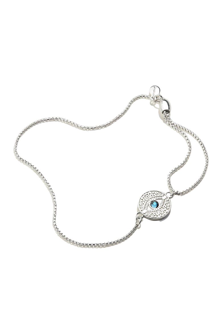 Evil Eye Crystal Pull Chain Bracelet, Main, color, Silver