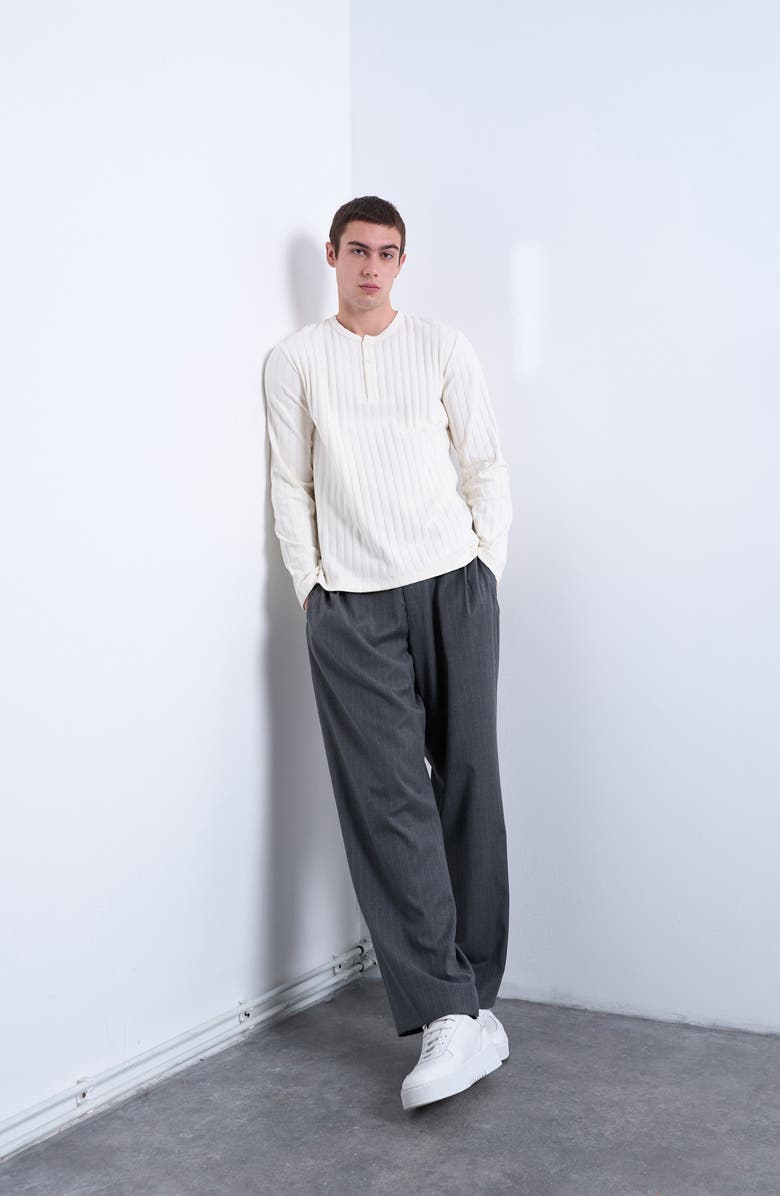 Topman Long Sleeve Rib Henley, Alternate, color, Cream