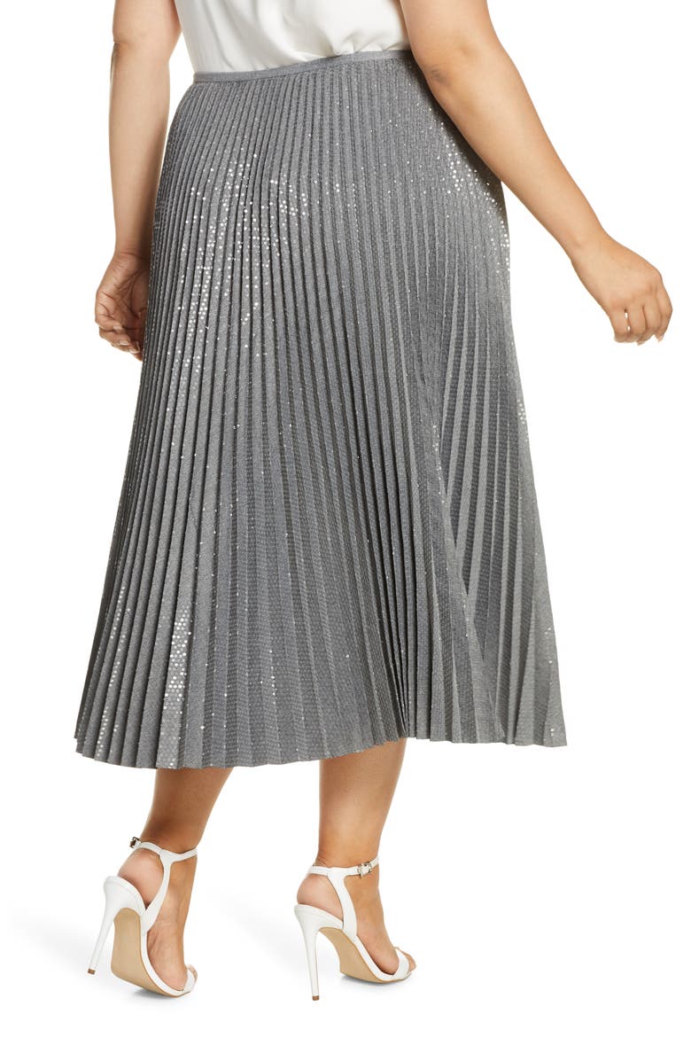 Jahira Sequin Pleated Midi Skirt, Alternate, color, NICKEL MELANGE