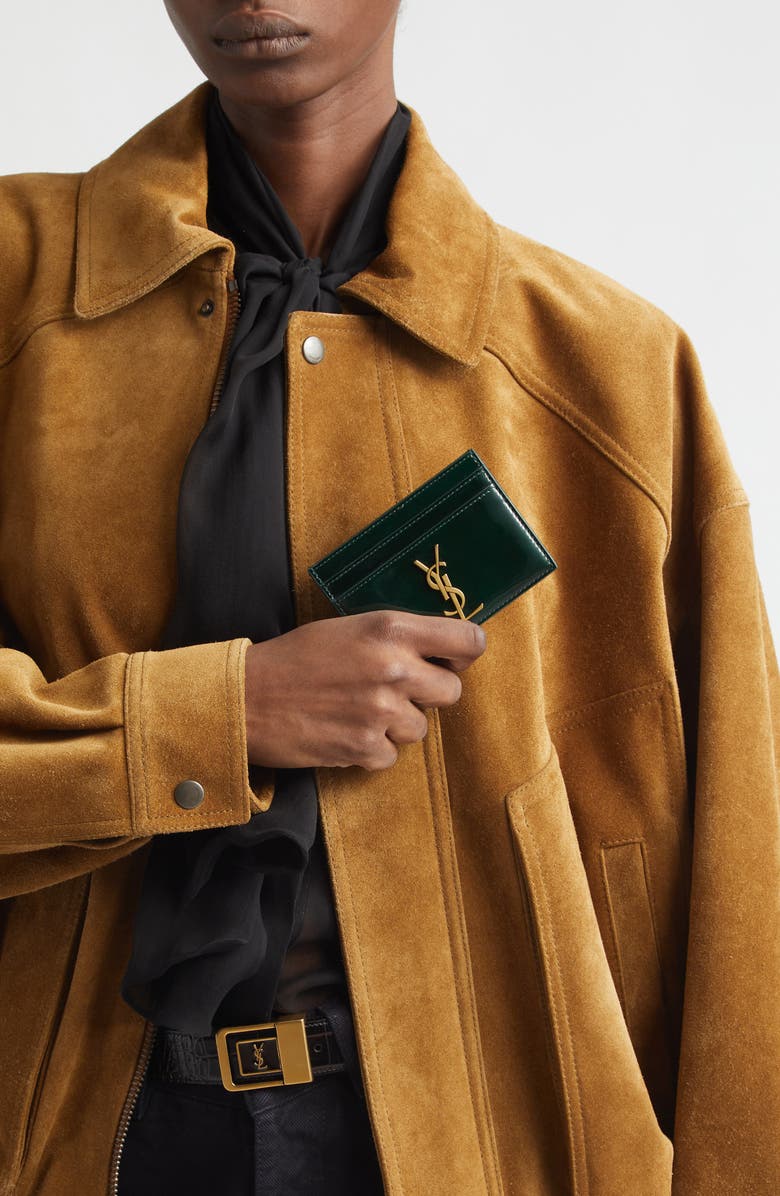 Saint Laurent Cassandre Patent Leather Card Case, Alternate, color, 