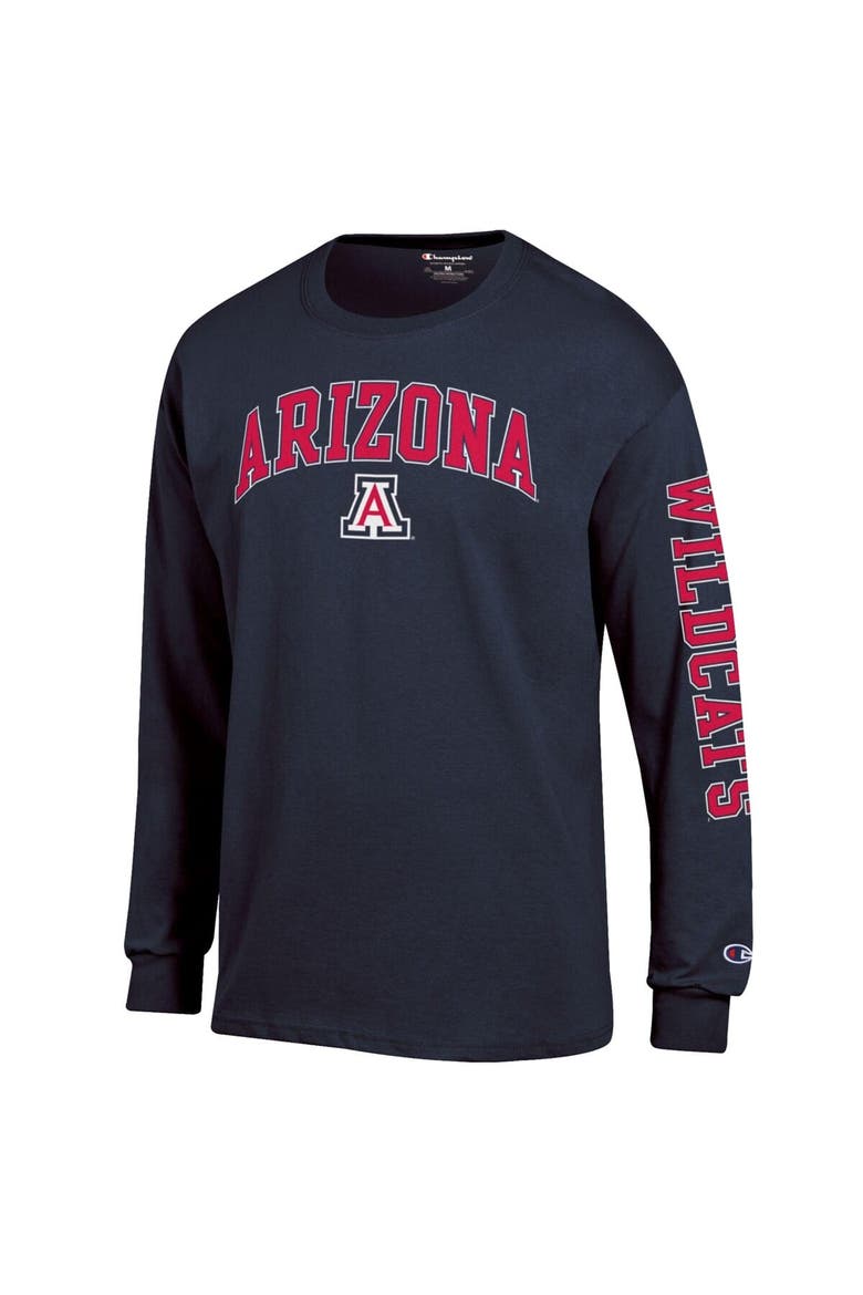 Men's Champion  Navy Arizona Wildcats Arch Over Logo 2-Hit Long Sleeve T-Shirt, Alternate, color, Navy