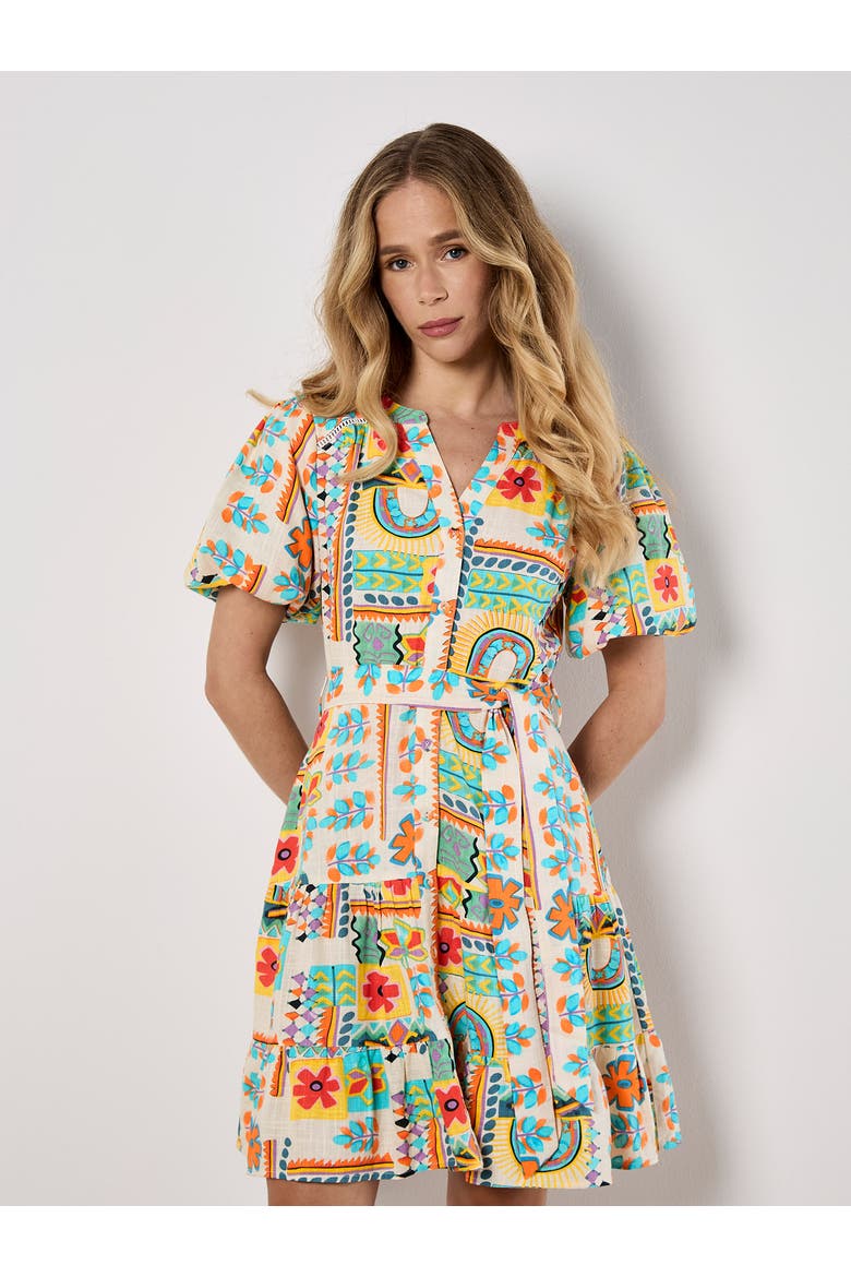 Tropical Animation Puff Sleeve Dress, Main, color, Assorted