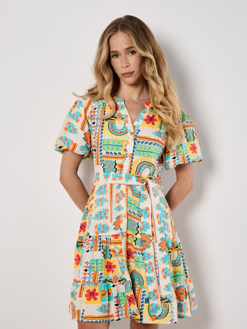 Tropical Animation Puff Sleeve Dress