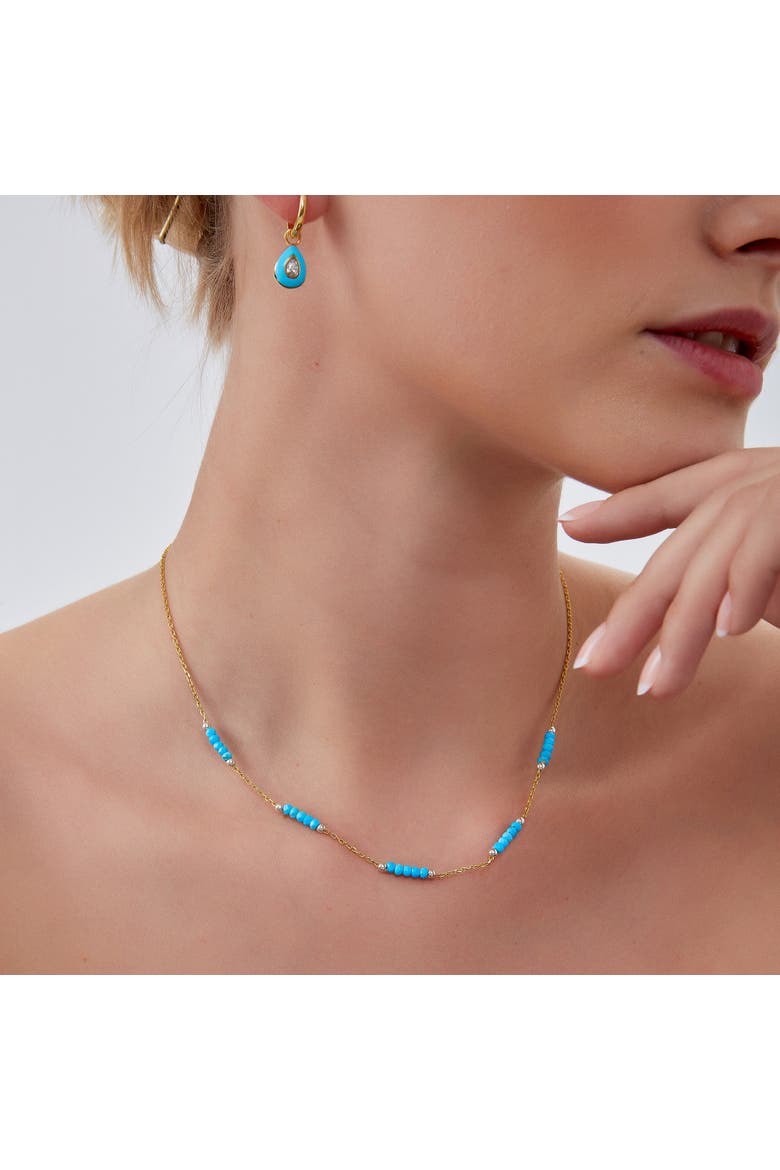 Turquoise Beaded Sterling Silver Chain Necklace in Gold, Alternate, color, Gold