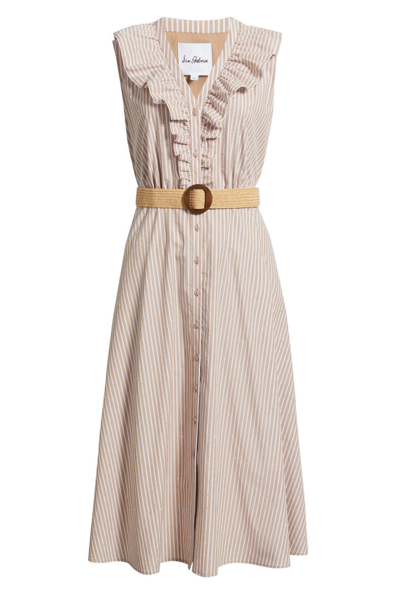 Stripe Rhinestone Detail Sleeveless Cotton Shirtdress, Alternate, color, TAUPE