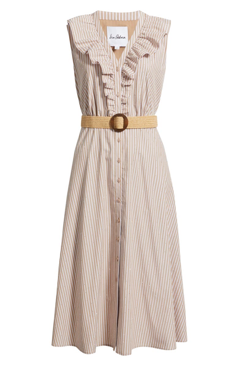 Sam Edelman Stripe Rhinestone Detail Sleeveless Cotton Shirtdress, Alternate, color, Taupe