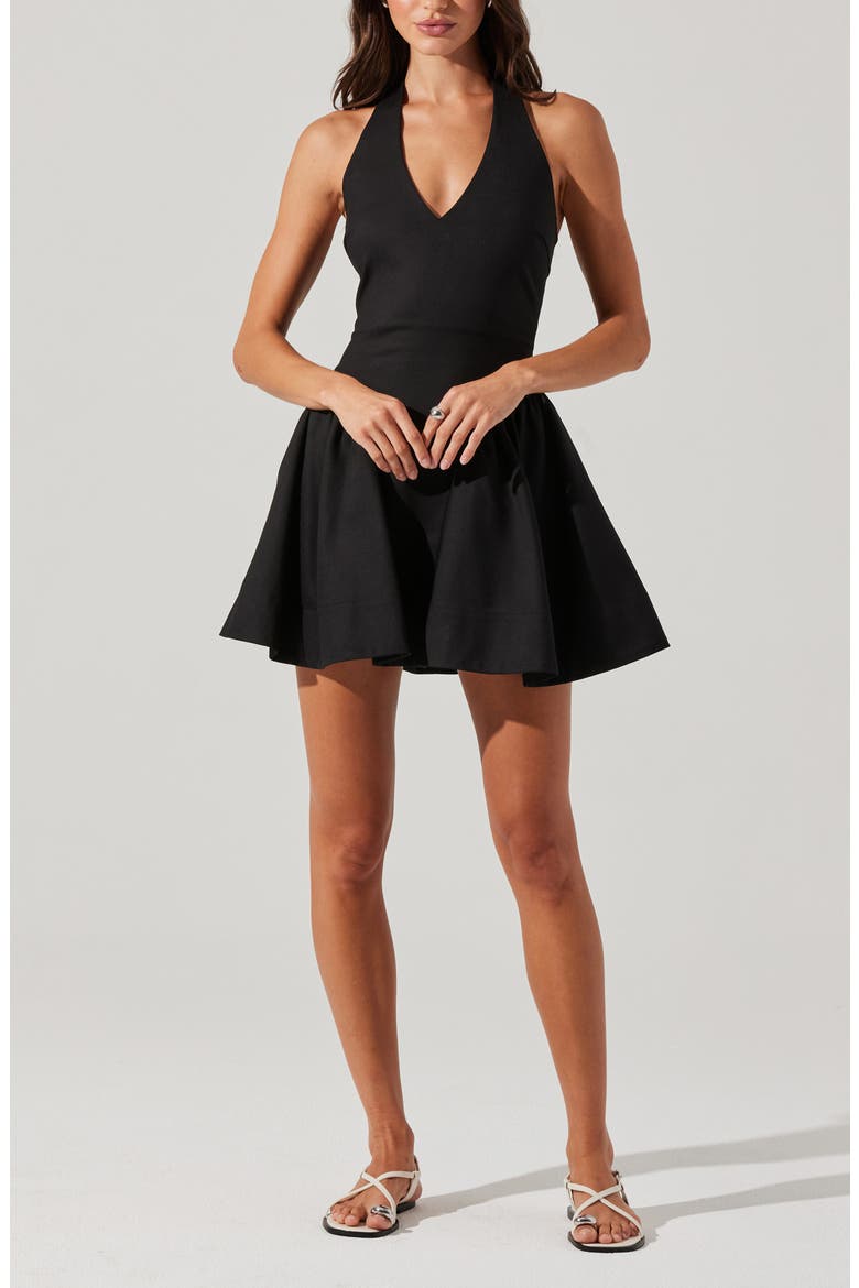 Meana Cotton Blend Halter Minidress, Alternate, color, BLACK