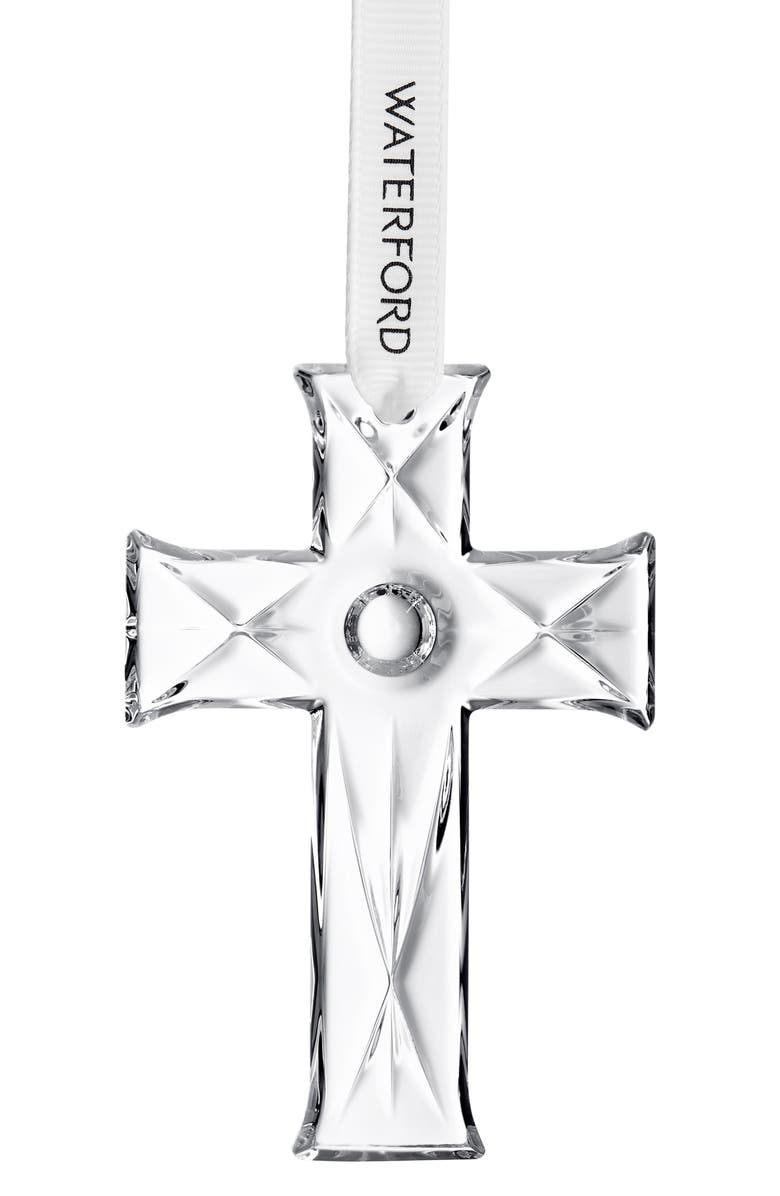 Waterford Mini Cross Crystal Ornament, Main, color,