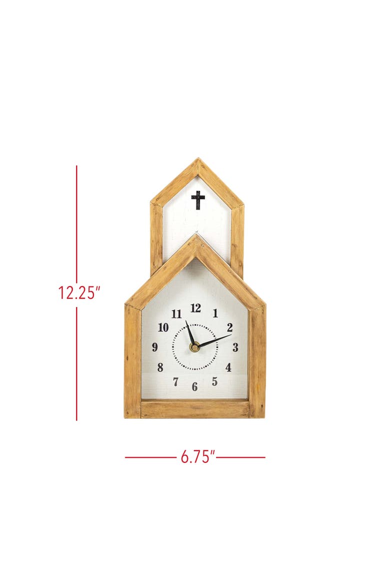 Church Tabletop Clock Wood MDF & Glass, Alternate, color, Brown