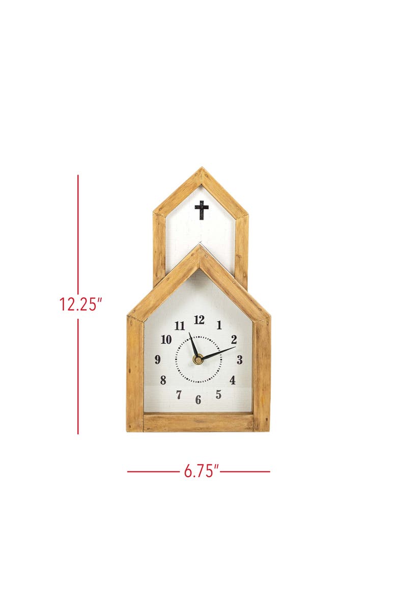 Foreside Home and Garden Church Tabletop Clock Wood MDF & Glass, Alternate, color, Brown