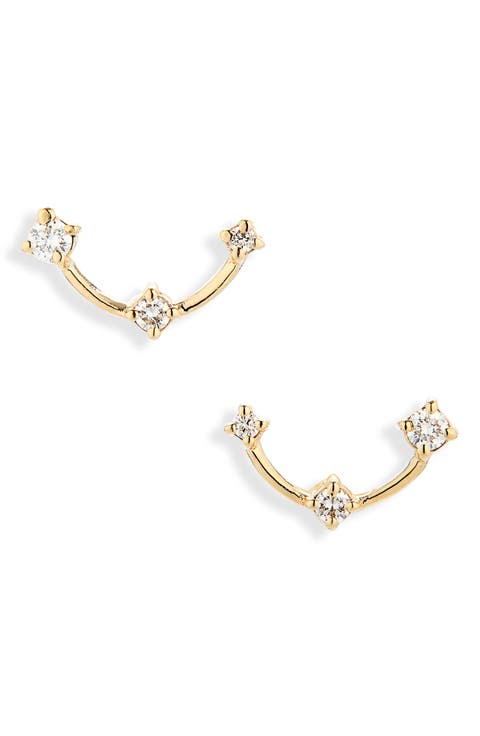 14K Gold Diamond Curved Stud Earrings