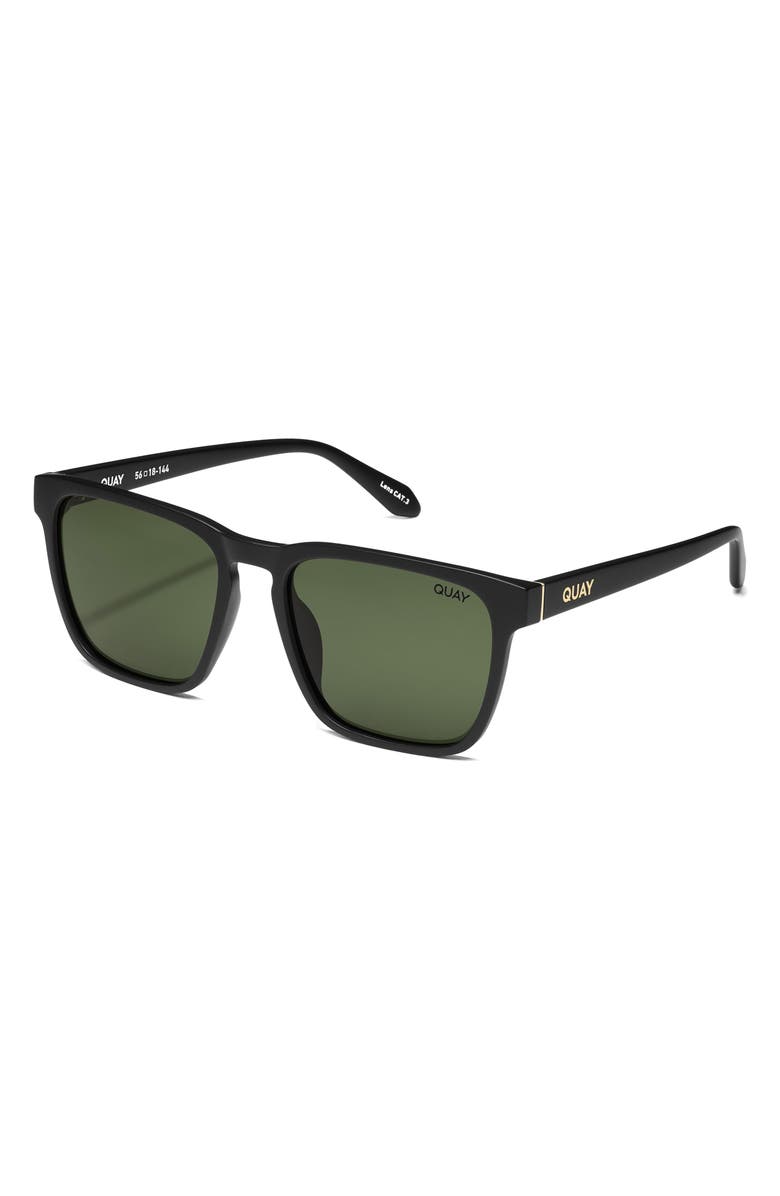 QUAY Unplugged 56mm Polarized Square Sunglasses, Alternate, color, Matte Black / Green Polarized
