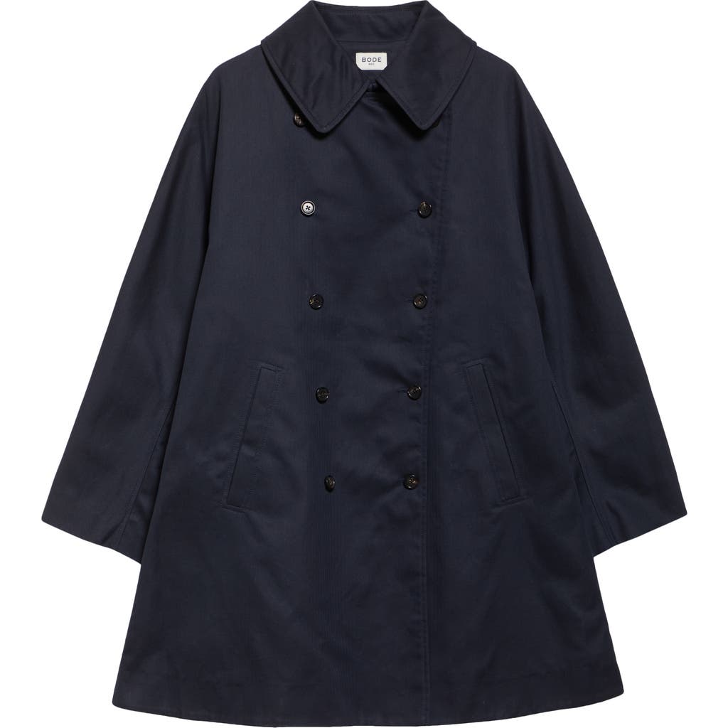Bode Waxed Herringbone Peacoat In Navy