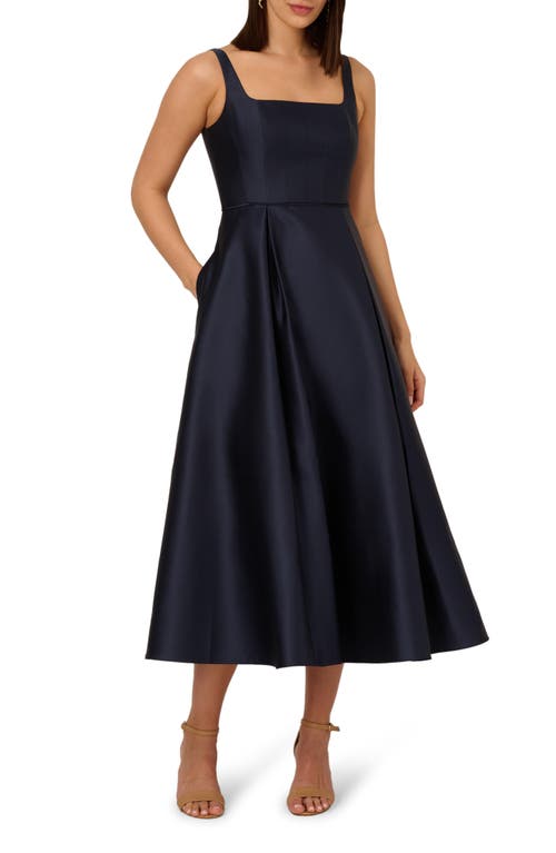 Adrianna Papell Mikado A-Line Cocktail Dress in Midnight 