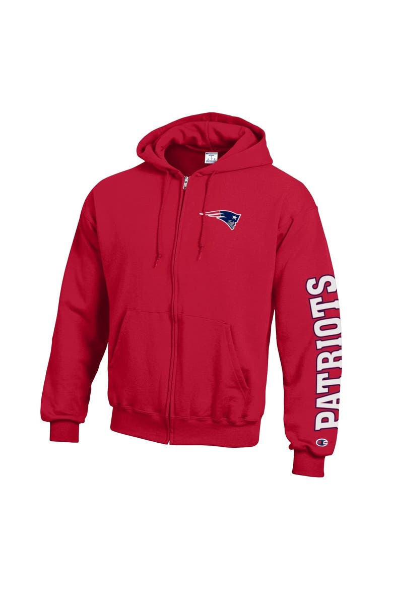 Men's Champion  Red New England Patriots Powerblend Fleece Full-Zip Hoodie, Alternate, color, Red