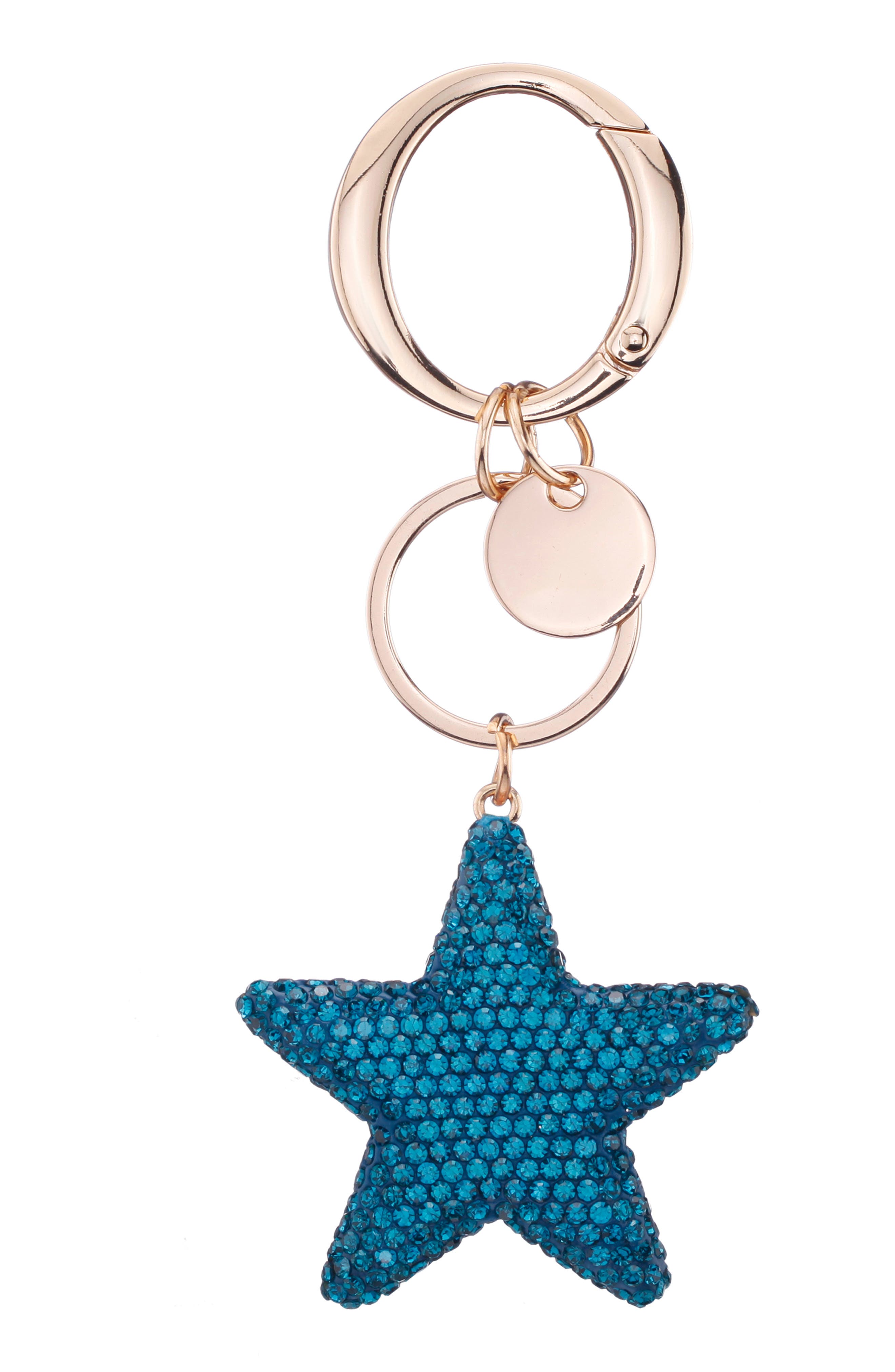 Nina Crystal Embellished Star Bag Charm, Main, color, Blue