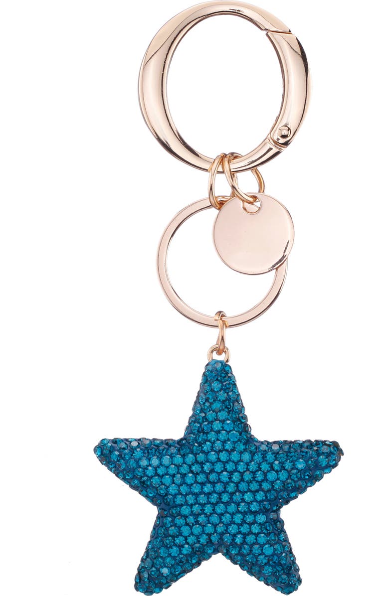 Nina Crystal Embellished Star Bag Charm, Main, color, Blue