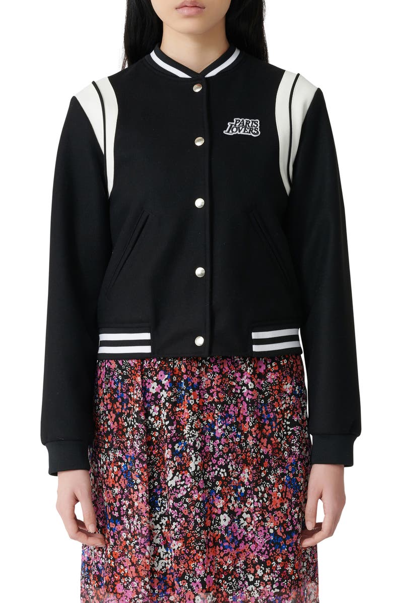 maje Berry Varsity Jacket, Main, color, 