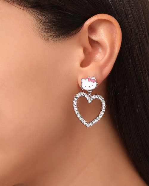 Hello Kitty Heart Dangle Drop Earrings In Silver