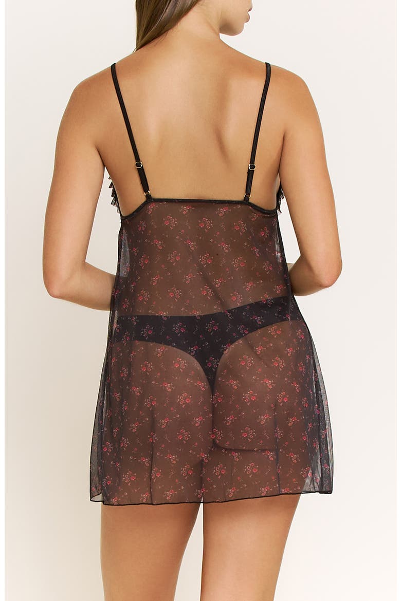 Rumba Floral Ruffle Sheer Chemise, Alternate, color, BLACK DITSY