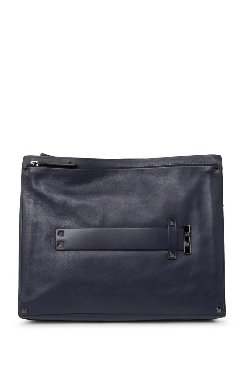 Valentino Leather Clutch, Main, color, 