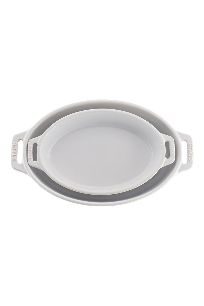 2-Piece Enameled Ceramic Oval Baking Dishes, Alternate, color, WHITE
